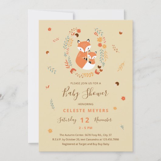 Herfst Mam en Baby Fox Baby shower Aankondiging (Voorkant)