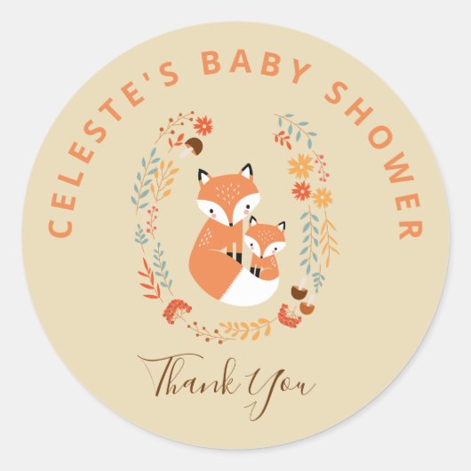 Herfst Mam en Baby Fox Baby shower Ronde Sticker (Voorkant)