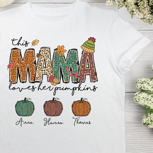 Herfst mama houdt van haar pompoen luipaard t-shirt