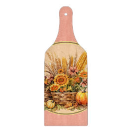 Herfst mand, bloemen, pompoenen, mais peddel snijplank