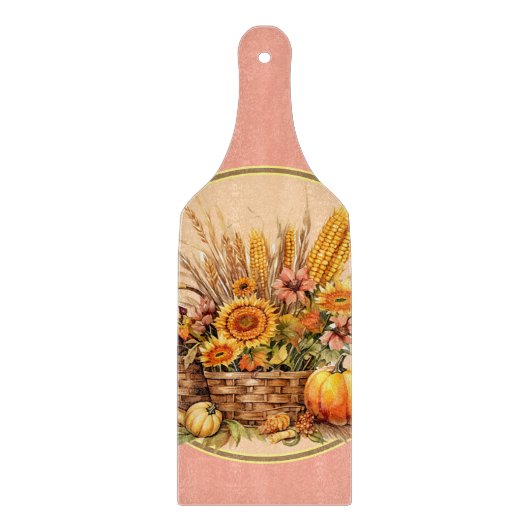 Herfst mand, bloemen, pompoenen, mais peddel snijplank (Voorkant)