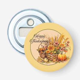 Herfst mand, bloemen, pompoenen, maïs Thanksgiving Button Flesopener