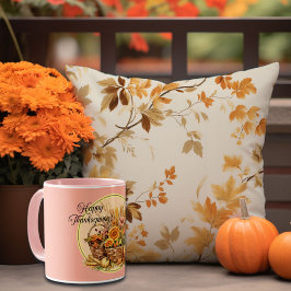 Herfst mand, bloemen, pompoenen, maïs Thanksgiving Mok