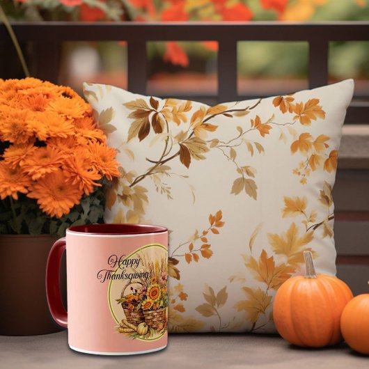 Herfst mand, bloemen, pompoenen, maïs Thanksgiving Mok