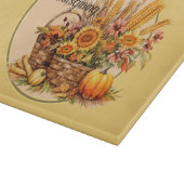 Herfst mand, bloemetjes, pompoenen, maïs rond snijplank (Hoek)