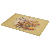 Herfst mand, bloemetjes, pompoenen, maïs rond snijplank (Hoek)