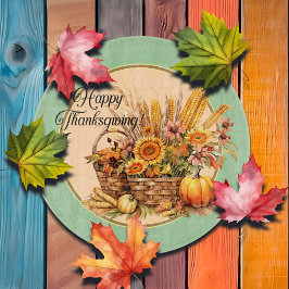 Herfst mand, bloemetjes, pompoenen, maïs rond snijplank