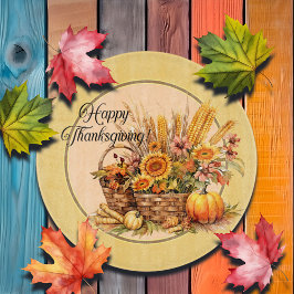 Herfst mand, bloemetjes, pompoenen, maïs rond snijplank