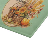 Herfst mand, bloemetjes, pompoenen, maïs rond snijplank (Hoek)