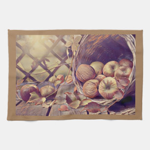 Herfst mand van appels vruchten waterverf theedoek