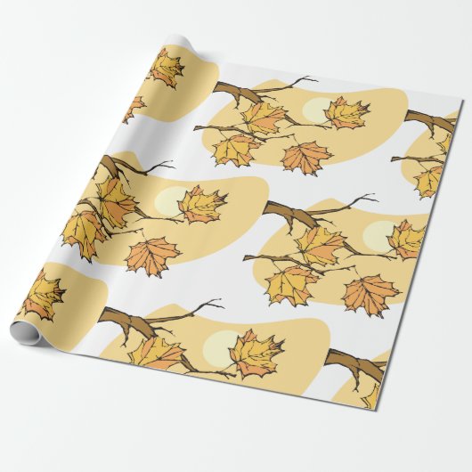 Herfst Maple Bladeren Met Branches En Zonsondergan Cadeaupapier (Uitgerold)