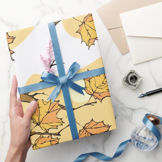 Herfst Maple Bladeren Met Branches En Zonsondergan Cadeaupapier