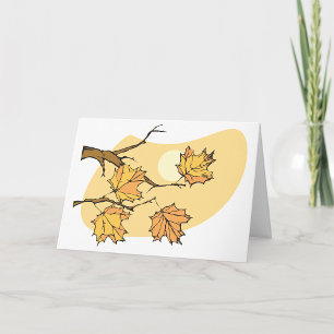 Herfst Maple Bladeren Met Branches En Zonsondergan Kaart