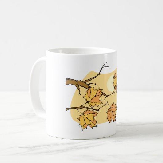 Herfst Maple Bladeren Met Branches En Zonsondergan Koffiemok (Voorkant links)