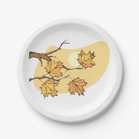 Herfst Maple Bladeren Met Branches En Zonsondergan Papieren Bordje (Voorkant)