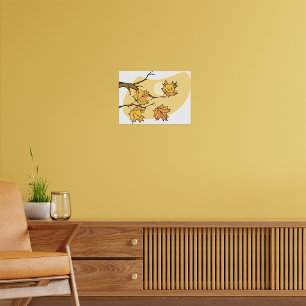Herfst Maple Bladeren Met Branches En Zonsondergan Poster