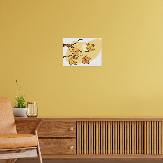 Herfst Maple Bladeren Met Branches En Zonsondergan Poster