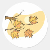 Herfst Maple Bladeren Met Branches En Zonsondergan Ronde Sticker (Voorkant)
