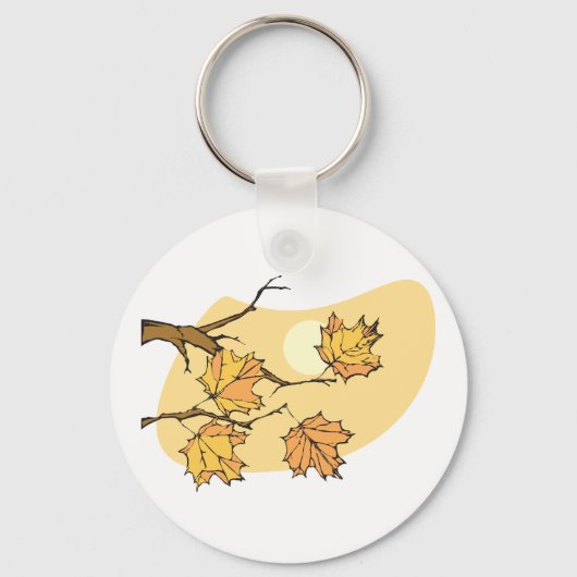 Herfst Maple Bladeren Met Branches En Zonsondergan Sleutelhanger (Achterkant)