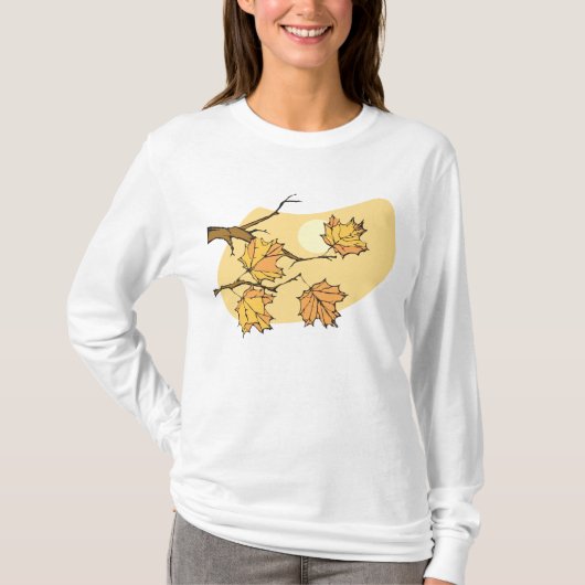 Herfst Maple Bladeren Met Branches En Zonsondergan T-shirt (Voorkant)