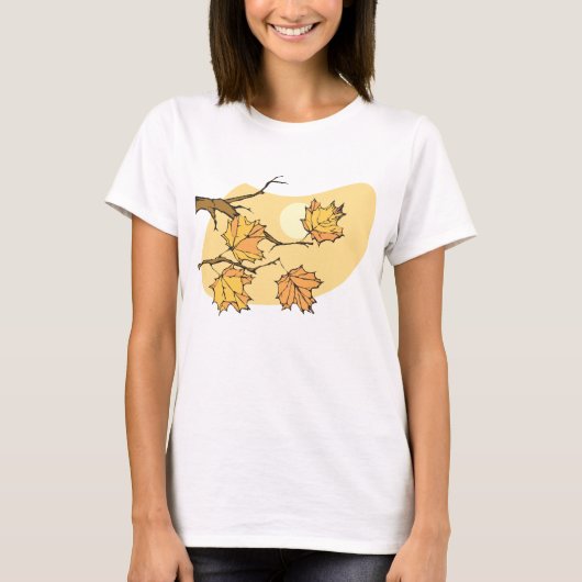 Herfst Maple Bladeren Met Branches En Zonsondergan T-shirt (Voorkant)
