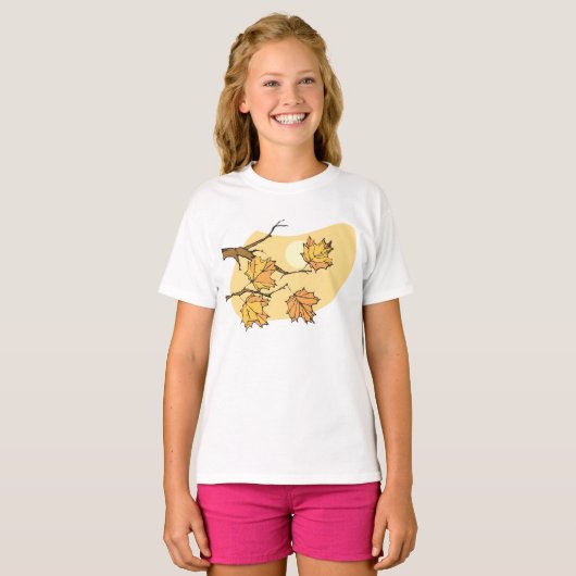 Herfst Maple Bladeren Met Branches En Zonsondergan T-shirt (Voorkant volledig)