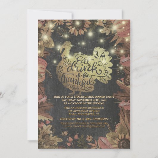 Herfst Maple Gold Turkey Thanksgiving Dinner Party Kaart (Voorkant)