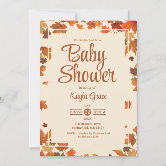 Herfst Maple laat Baby shower uitnodiging (Voorkant)