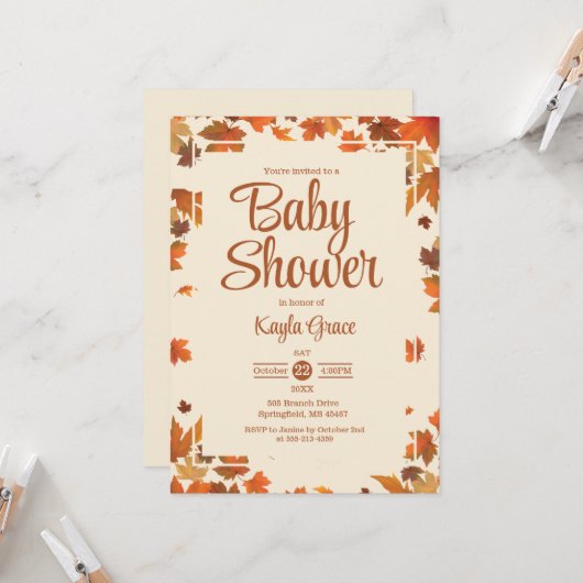 Herfst Maple laat Baby shower uitnodiging (Voorkant / Achterkant in situ)