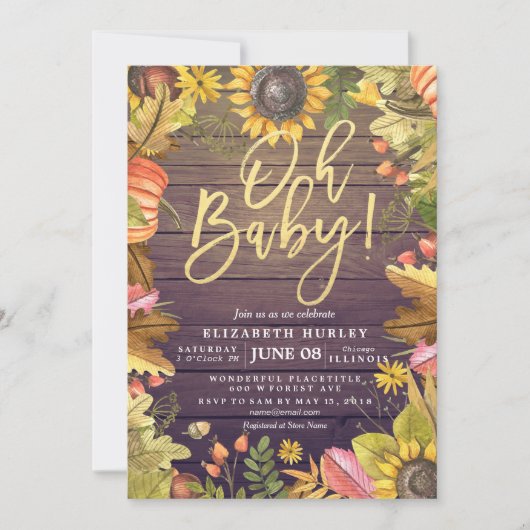 Herfst Maple laat Kaarten van pompoenen Baby showe (Voorkant)