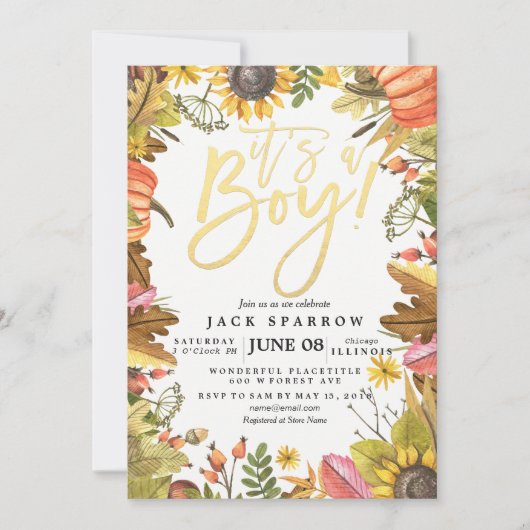 Herfst Maple laat Kaarten van pompoenen Baby showe (Voorkant)