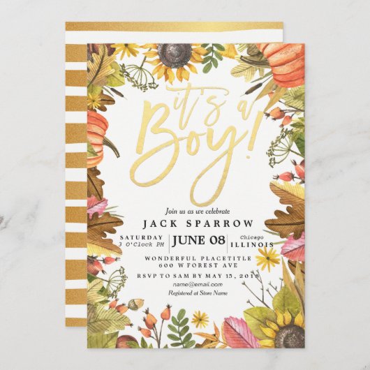 Herfst Maple laat Kaarten van pompoenen Baby showe (Voorkant / Achterkant)