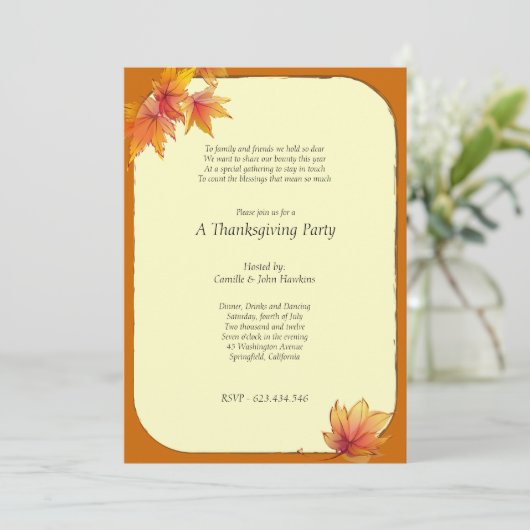 Herfst Maple laat Thanksgiving uitnodigingen (Staand voorkant)