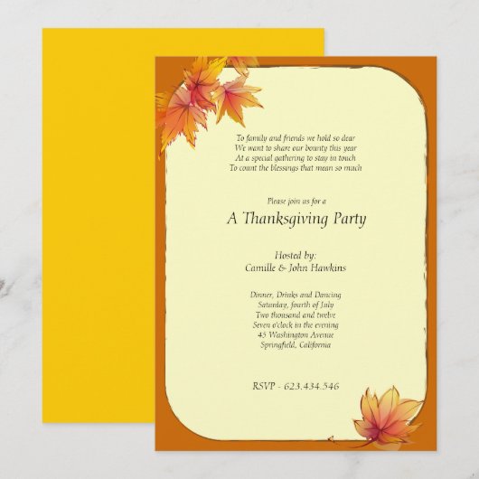 Herfst Maple laat Thanksgiving uitnodigingen (Voorkant / Achterkant)