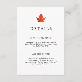 Herfst Maple Leaf Black & White Wedding Details Informatiekaartje