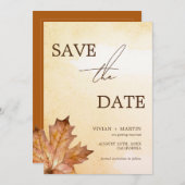 Herfst Maple Leaf Brunt Oranje Waterverf Save The Date (Voorkant / Achterkant)