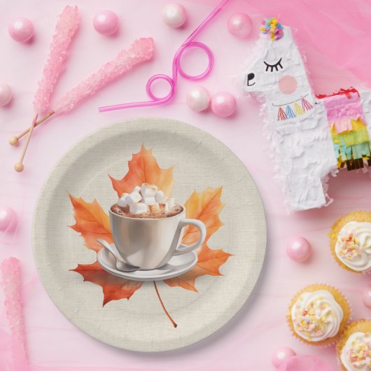 Herfst Maple Leaf en Hot Cacao Papieren Bordje (Feest)