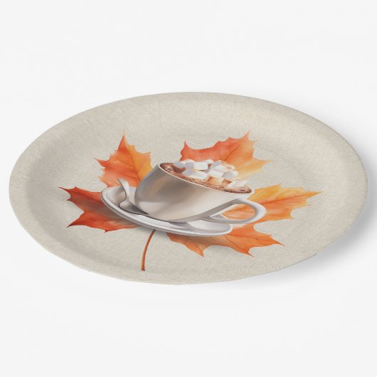 Herfst Maple Leaf en Hot Cacao Papieren Bordje (Gekanteld)