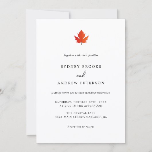 Herfst Maple Leaf Moderne Minimalistische Wedding Kaart (Voorkant)