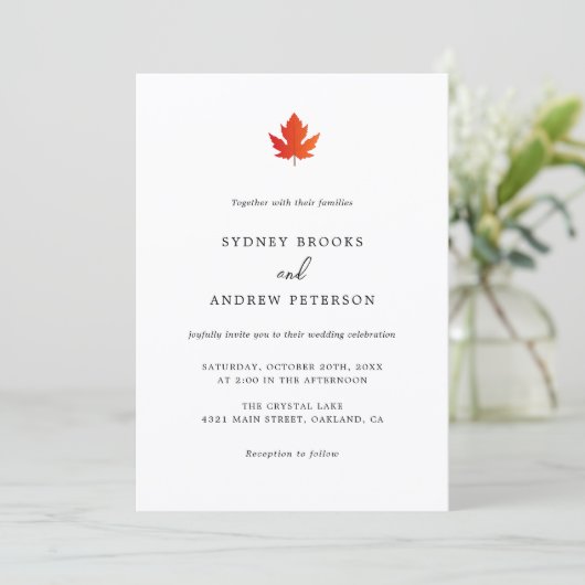 Herfst Maple Leaf Moderne Minimalistische Wedding Kaart (Staand voorkant)