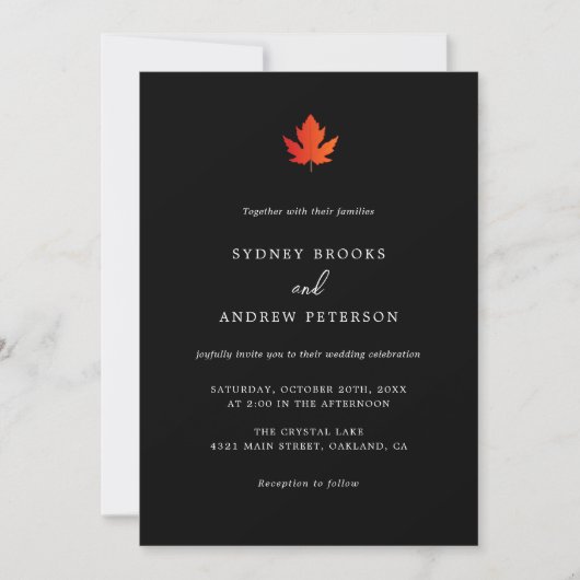 Herfst Maple Leaf Moderne Minimalistische Wedding Kaart (Voorkant)
