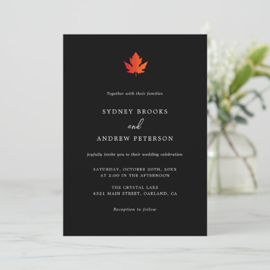 Herfst Maple Leaf Moderne Minimalistische Wedding Kaart (Staand voorkant)
