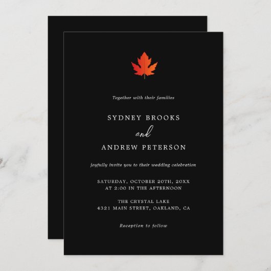 Herfst Maple Leaf Moderne Minimalistische Wedding Kaart (Voorkant / Achterkant)