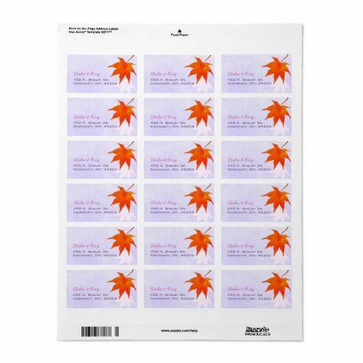 Herfst Maple Leaf Simple Wedding Address Etiket (Full Sheet)