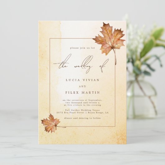 Herfst Maple Leaf Waterverf Foto QR code Bruiloft Kaart (Staand voorkant)