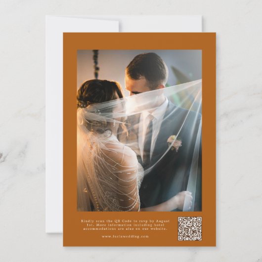 Herfst Maple Leaf Waterverf Foto QR code Bruiloft Kaart (Achterkant)