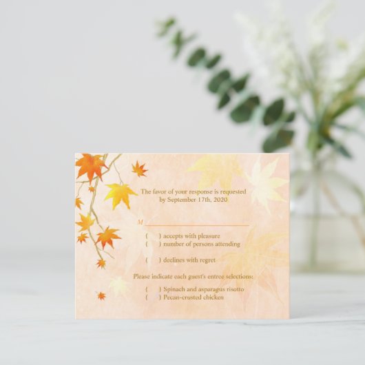 Herfst Maple Leaf Wedding Menu Keuze RSVP (Staand voorkant)