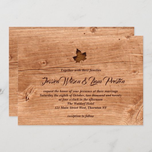Herfst Maple Leaf Wedding Uitnodiging op eiken (Voorkant / Achterkant)