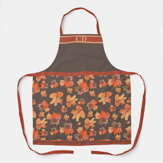 Herfst Maple Leaves All-Over Print Bruin Monogram Schort (Voorkant)