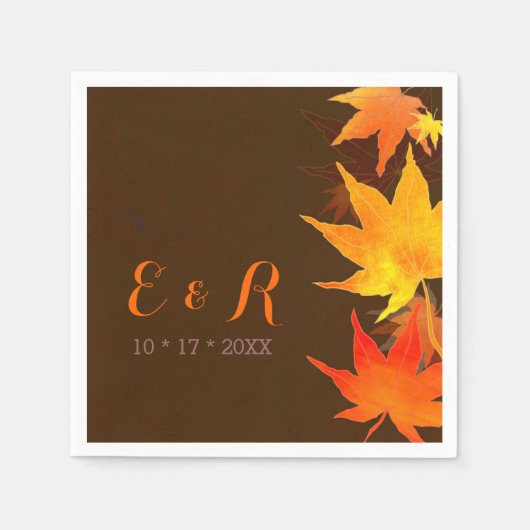 Herfst Maple Leaves Chocolate Brown Wedding Servet (Voorkant)